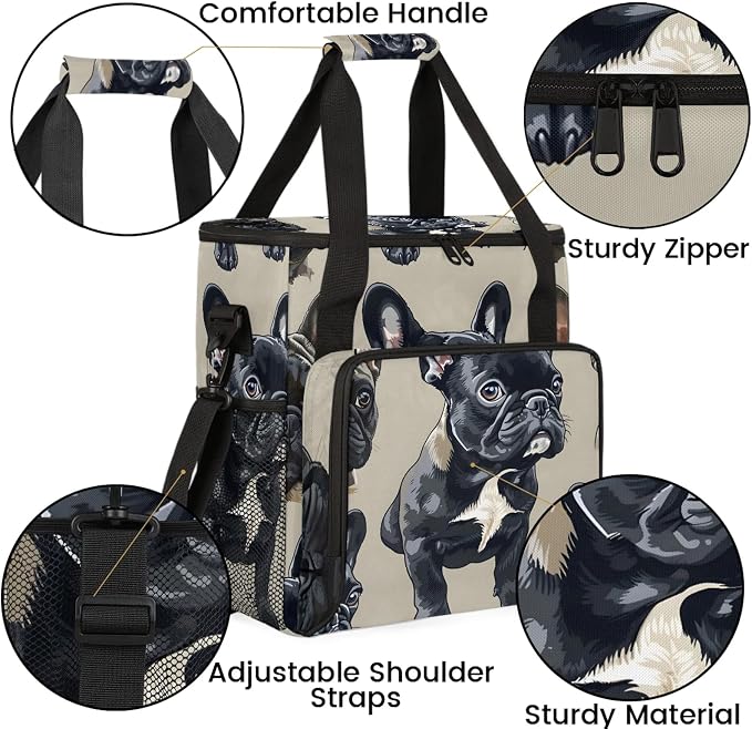 French Bulldog Coffee Maker Carring Bag, Large Insulated Storage Organizer Case - Image 6