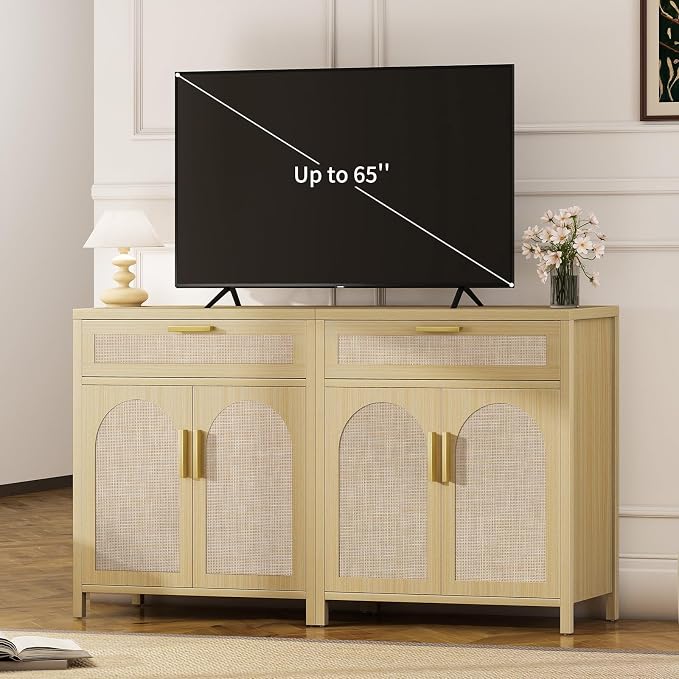 Rattan Buffet Cabinet with Storage, Sideboard Cabinet with Doors and Shelves - Image 5