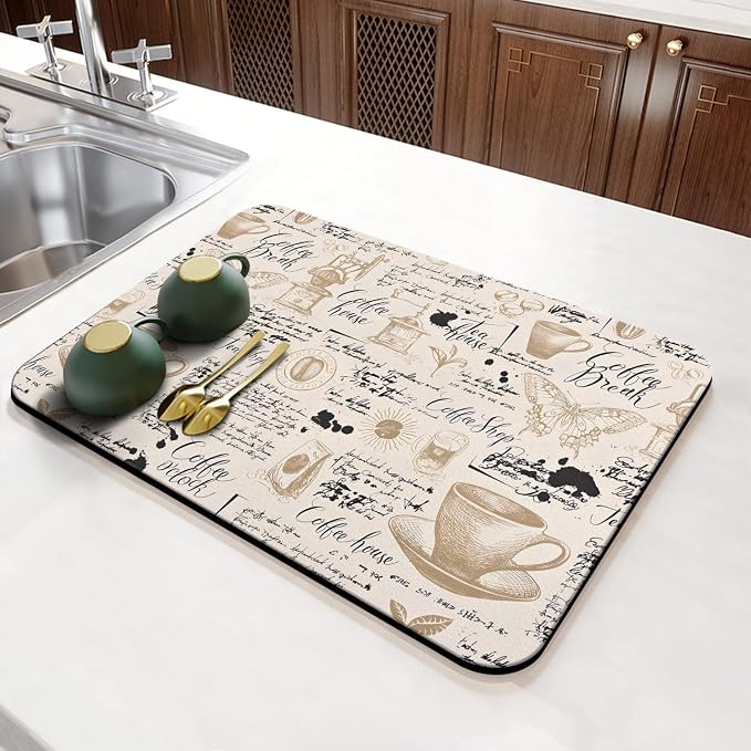 Coffee Bar Mat Accessories for Countertop Absorbent Hide Stain Rubber Backed - Image 4