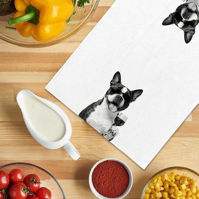 Funny Boston Terrier Wine Kitchen Towels, Gifts - Image 5