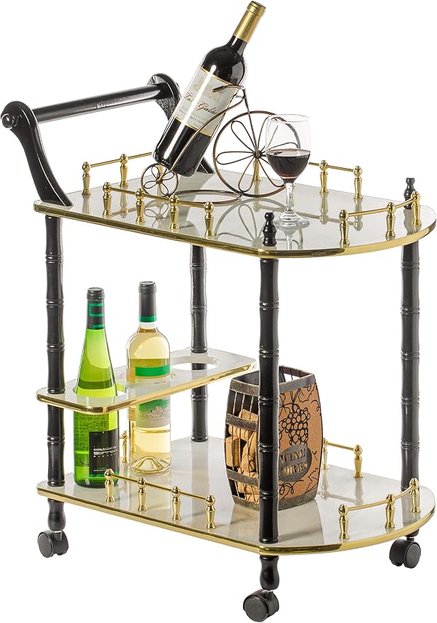 Serving Bar Cart Tea Trolley, 2 Tier Shelves on Rolling Wheels, Mobile Liquor by Fabulaxe