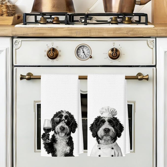 Funny Bernedoodle Kitchen Towels Set of 2, Dog Kitchen Bar Accessories - Image 2