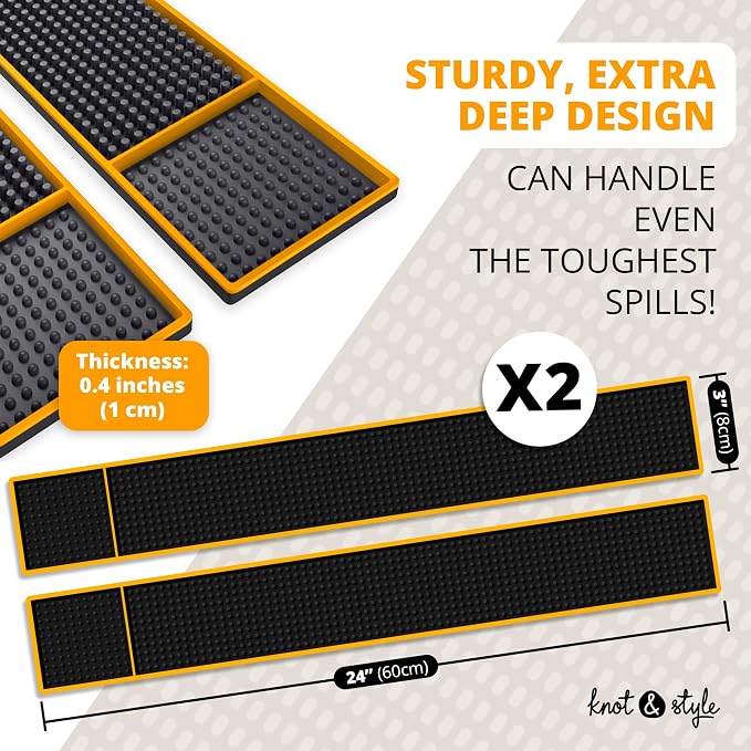 Gold Bar Mats 2 Pack – 24"x3" Slim Rubber Bar Rail & Spill Mat - Image 2