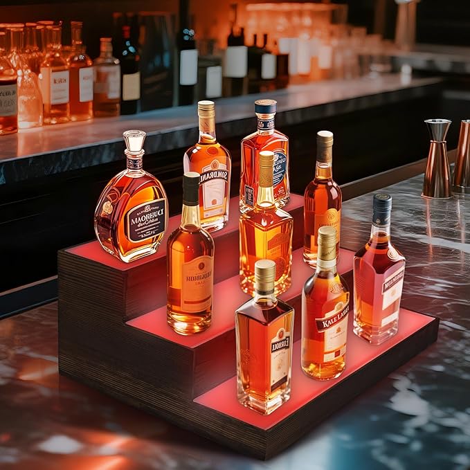 3 Tier Wine Rack with Light LED Liquor Bottle Display Case Acrylic Illuminated - Image 5
