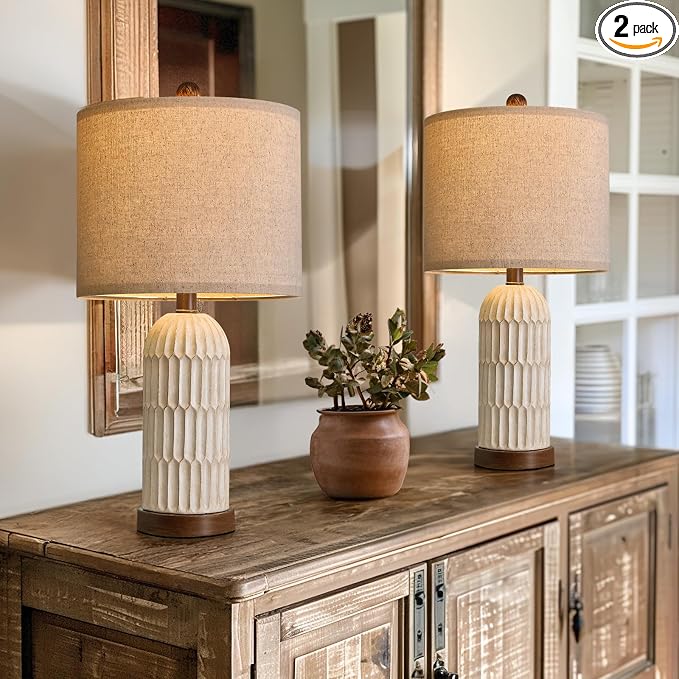 OYEARS 22.5" Bedside Table Lamps Set of 2, Farmhouse Table Lamp by OYEARS