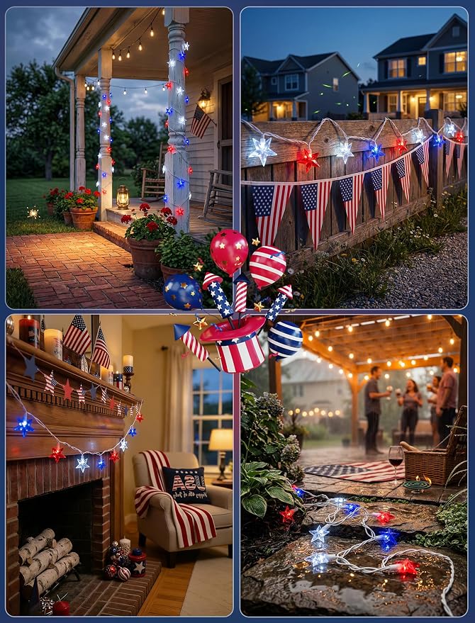 35 LED Patriotic Star String Lights, 13.6FT 4th of July Red White and Blue - Image 7