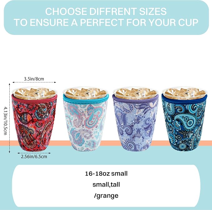 4 Pack Iced Coffee Sleeve, reusable Neoprene Cup Sleeves Suitable - Image 2
