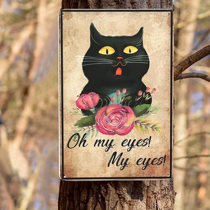 LifeWheel Funny Bathroom Sign Black Cat Decor Metal Tin Sign, Oh My Eyes My - Image 8