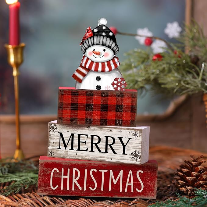 Lineshading 4 Pcs Christmas Table Decoration Wooden Snowman Decor Christmas - Image 2