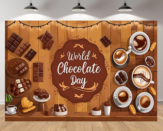 7x5ft Chocolate Backdrop Choco Bars Desserts Coffee Drinks String Lights Rustic by Unknown