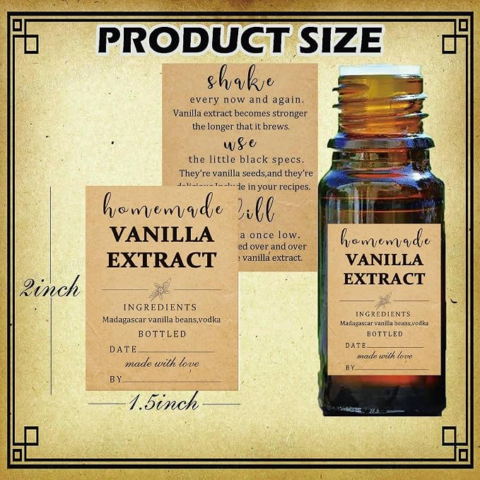 48 Pack Kraft Homemade Vanilla Extract Stickers 1.5×2 inch Square Vanilla - Image 2