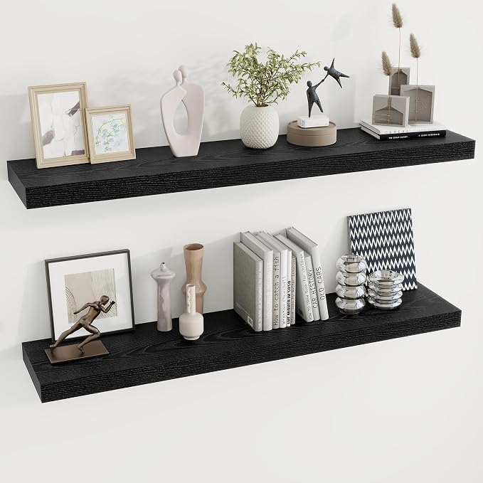 Dreamland 48 Inch Long Floating Shelves in Black, 9.3 Inch Deep Floating Shelf by Dreamland
