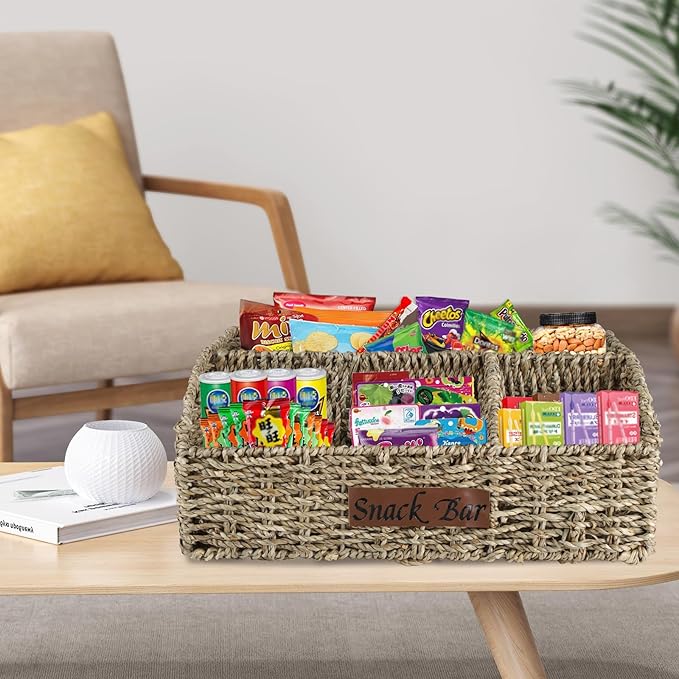 Snack Organizer for Countertop, Trapezoid Snack Organizer Seagrass Wicker Basket - Image 5
