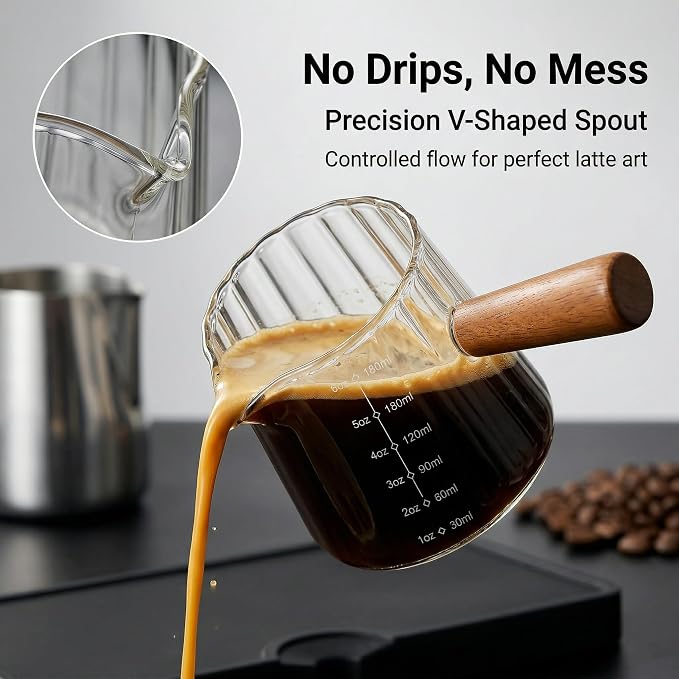6 oz Espresso Cups With Wood Handle, Espresso Accessories, Ribbed Milk Frothing - Image 4