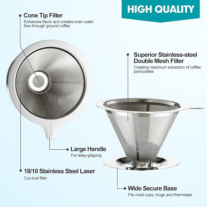 Laiyeoy Pour Over Coffee Dripper, Slow Drip Paperless Coffee Filter, Stainless - Image 3