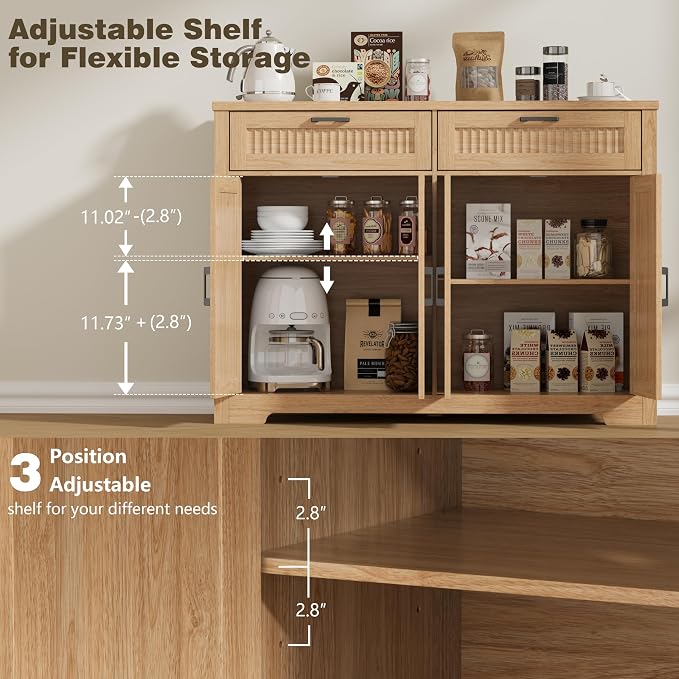 Buffet Cabinet with 2 Storage Drawers, Farmhouse Coffee Bar Table with Storage - Image 6