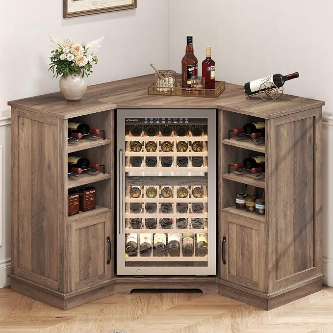 HSH 40 Inch Corner Coffee Bar Cabinet by HOMESWEETHOME