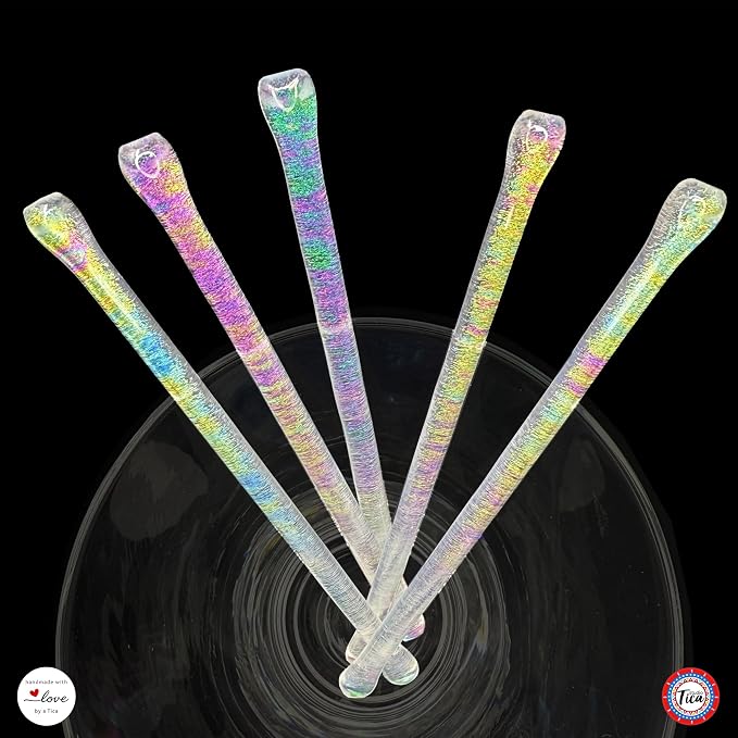 studioTica Handmade Glass Swizzle Sticks: Frosted Fire, Cocktail + Hiball - Image 7