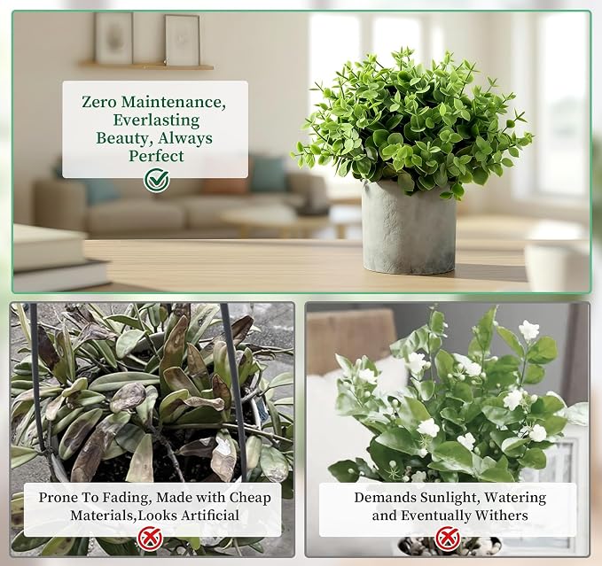 Lemonfilter Small Fake Plants, 5 Pack Artificial Eucalyptus Mini Potted Plant - Image 8