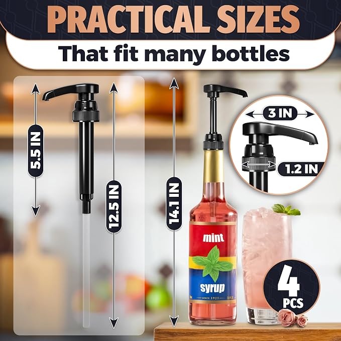 Set of 4 Adjustable Lockable Lab-Style Bottletop Syrup Pumps 12.7 Inch Long - Image 2