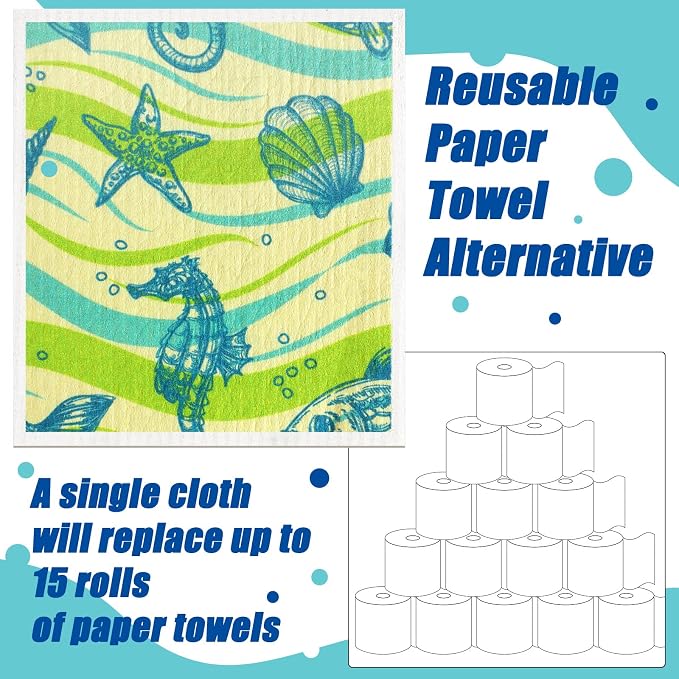 Remagr 6 Pcs Swedish Kitchen Dish Towels Kitchen Cloths Reusable Sponge - Image 3