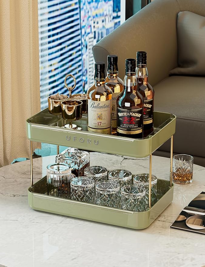UFORU Countertop Coffee Station Organizer | 2-Tier Whisky Glass Tray, Mug - Image 3