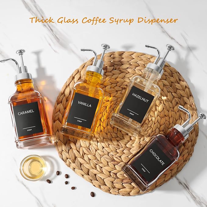 16.9 fl oz/500ml Coffee Syrup Dispenser Set, Coffee Bar Accessories, 4 Glass - Image 6