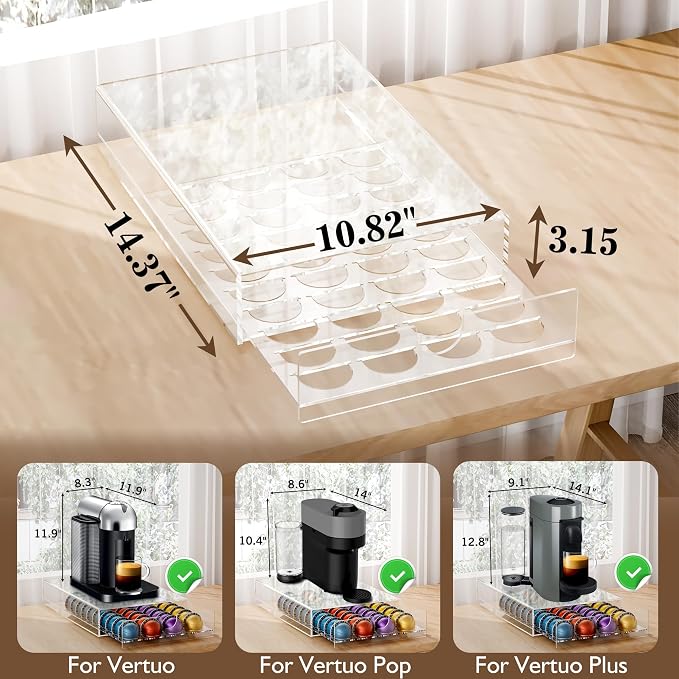 Acrylic Coffee Pod Organizer for Nespresso Vertuo Pod Holder 40 Pods Clear - Image 3