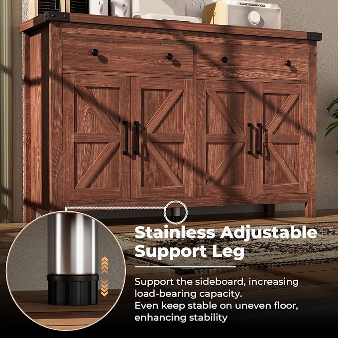 VVFLU Buffet Cabinet with Storage Farmhouse with 4 Doors and 2 Drawers - Image 5