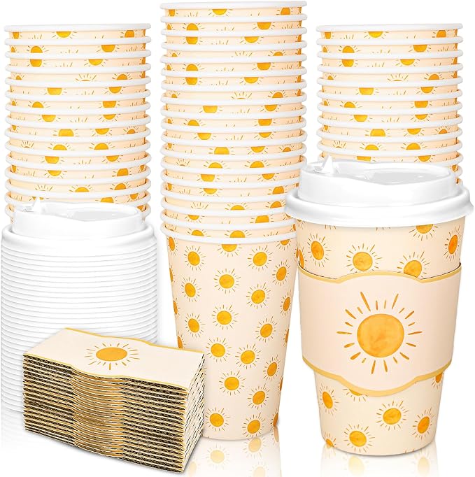 Whaline 50 Set Boho Sun Disposable Coffee Cups by Whaline