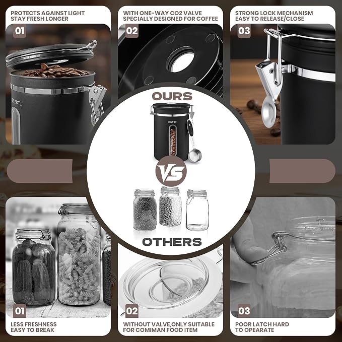 Coffee Canisters with Window, Scoop and Airtight Lid Stainless Steel Kitchen - Image 6