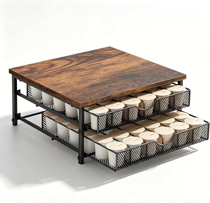 Coffee Pod Organizer 2 Tier Coffee Pod Drawer Holder 72 Capacity K Cup Coffee - Image 3