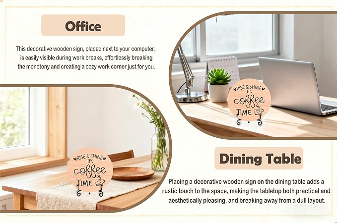 Coffee Desk Decor Sign, Farmhouse Wood Plaque, It Is Coffee Time Wood Sign - Image 5