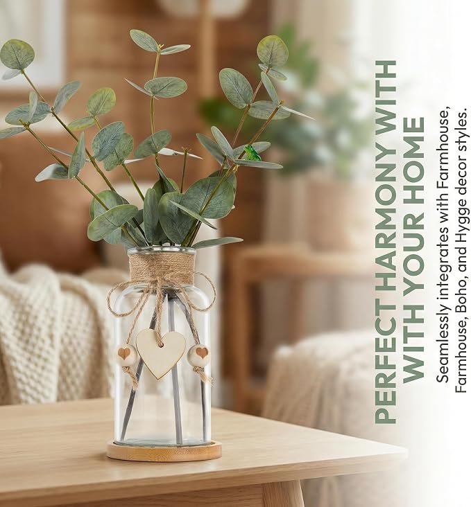Artificial Eucalyptus Greenery Stems in Glass Vase - Image 5