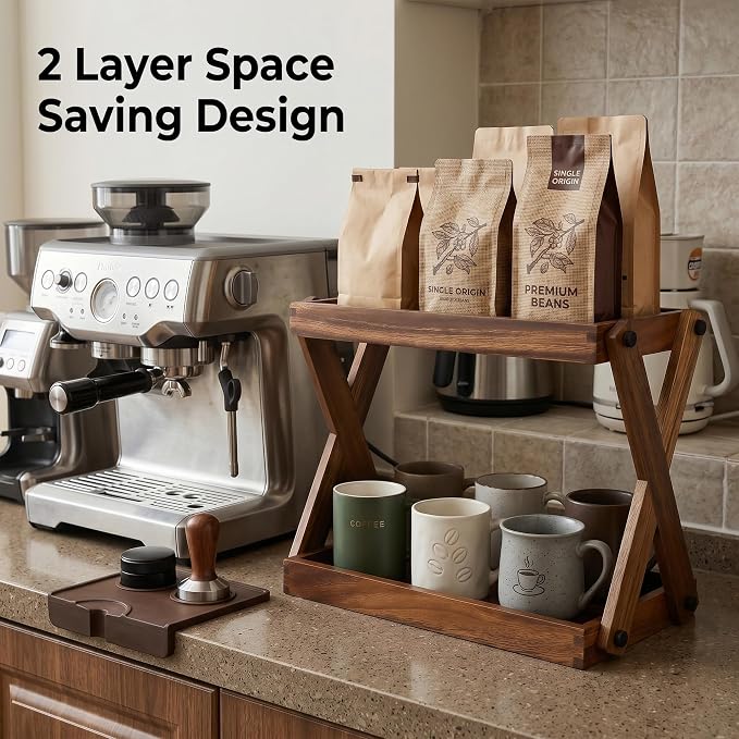 Wood Countertop Shelf Organizer, 2 Tier Wooden Shelf - Image 5