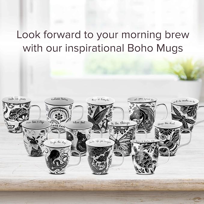 Karma Gifts 14 oz Black and White Boho Mug Butterfly - Image 7