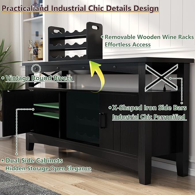 Armocity Farmhouse Coffee Bar Cabinet, Liquor Cabinet Bar - Image 4