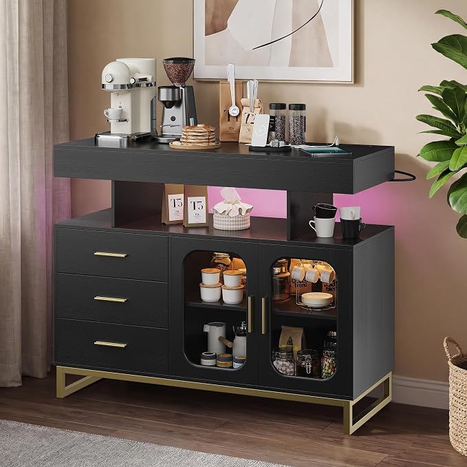 40" LED Buffet Cabinet with Charging Station, Smart Sideboard with RGB 16-Color - Image 9