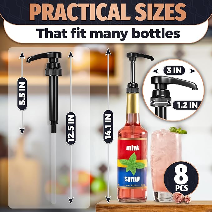 8 Pcs Pumps for Syrup Bottles Black - Image 2