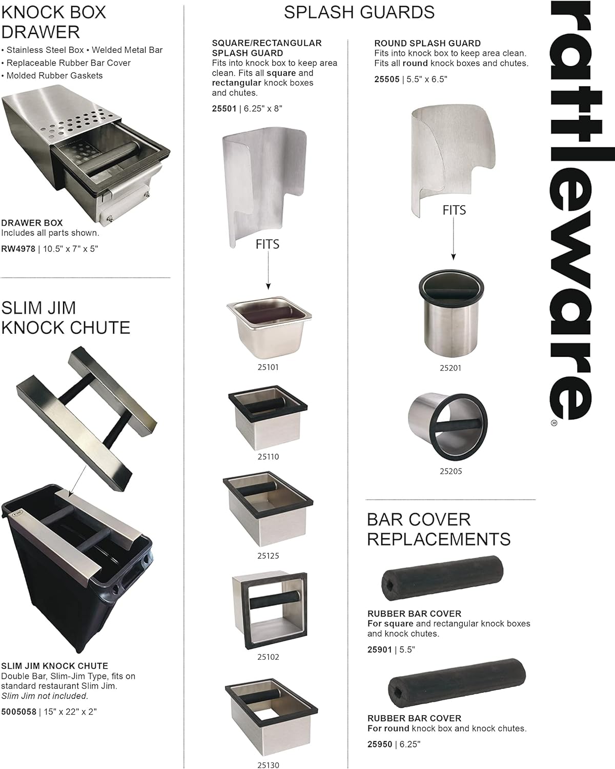 Rattleware Knock Box Holder For Home, Cafe, Restaurant, Hotel, Office, or Commercial Establishment - Heavy Duty Knock Box Holder Trusted By Baristas Worldwide - Stainless Steel (6" x 5.5" x 4")
