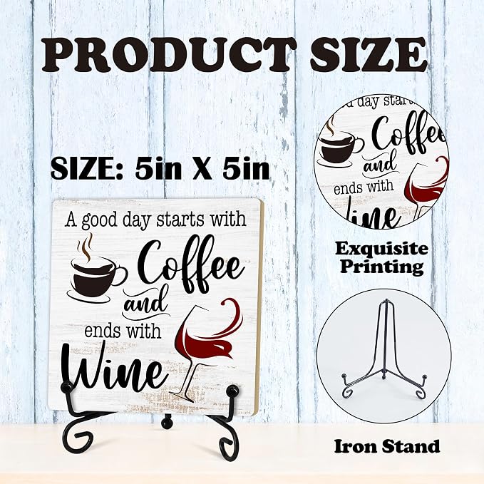 Coffee And Wine Desk Decor Sign, Rustic Wooden Sign - Image 2