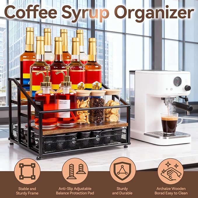 kimilus Coffee Syrup Rack Organizer, 4-Tier 12 Bottle Syrup Rack - Image 9