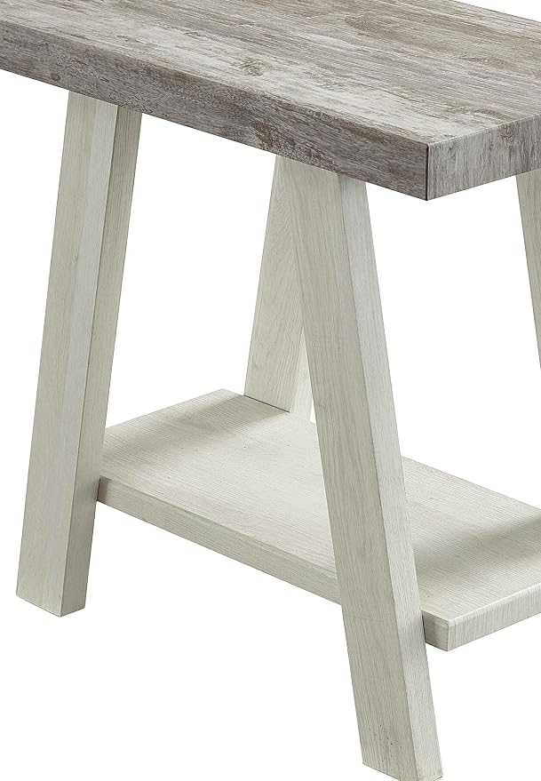 Modern End Table with Storage Shelf, Weathered Gray and Beige Wood Side Table - Image 5