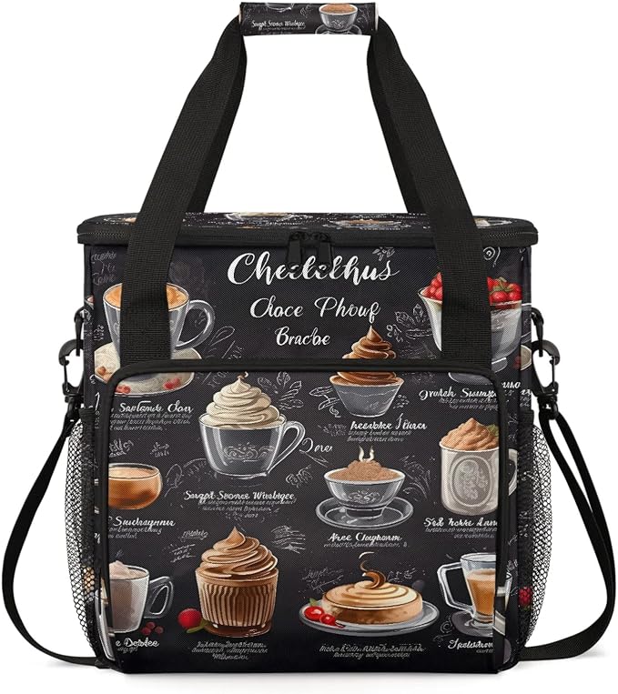 Coffee Cup Theme Coffee Maker Carring Bag, Large Insulated Storage Organizer by Home
