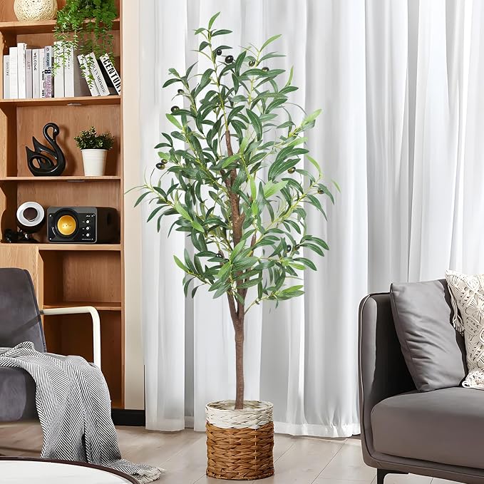 Artificial Olive Tree, 4FT Tall Faux Olive Trees 48in Outdoor Fake Potted Silk - Image 6