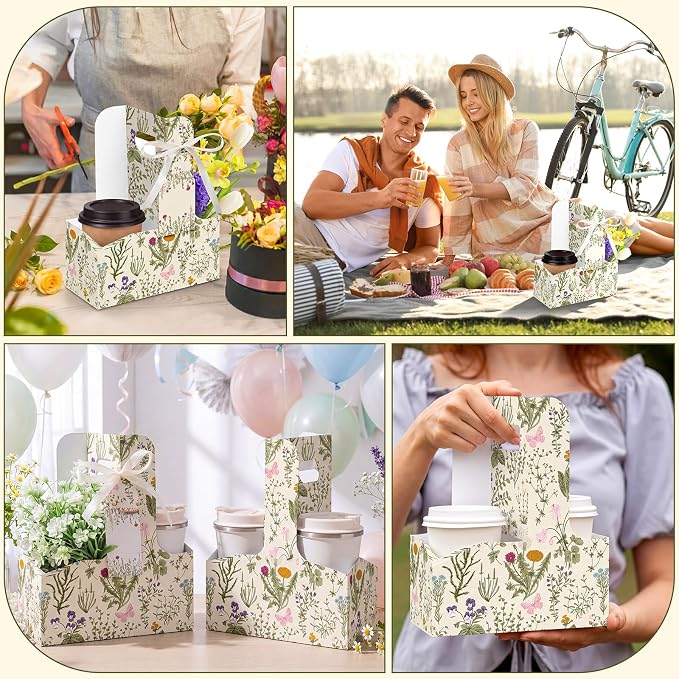 24 Pack Green Floral 2-cup Drink Carrier - Image 5
