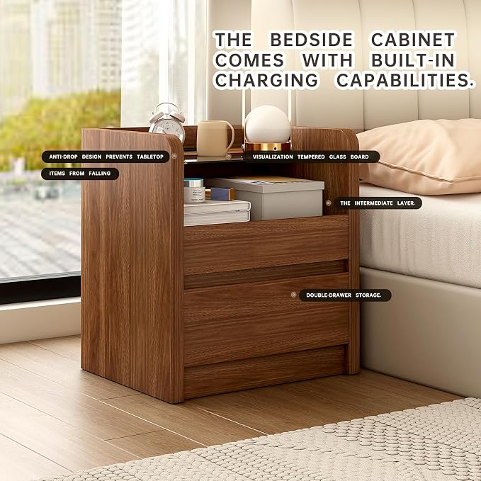 Messenya Modern Nightstand for Bedrooms, Mid-Century Storage Cabinet - Image 5