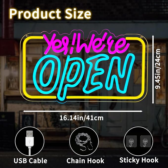 Led Neon Open Signs for Business Window Wall Door, USB Powered, Dimmable - Image 3