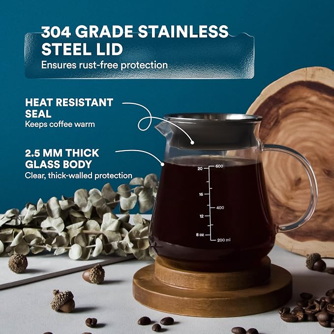 Glass Range Coffee Server For Pour Over Coffee & Tea - 600ml/20oz Ovalware - Image 3