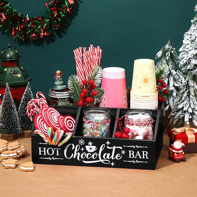 Barydat Christmas Hot Cocoa Bar Wood Coffee Station Organizer Countertop - Image 3